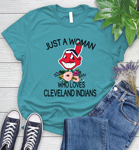 MLB Just A Woman Who Loves Cleveland Indians Baseball Sports Women's T-Shirt 11