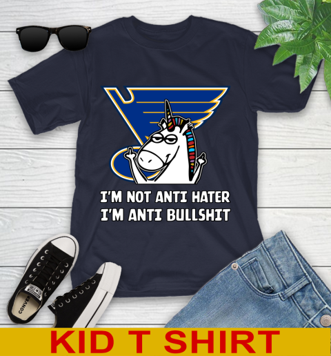 St.Louis Blues NHL Hockey Unicorn I'm Not Anti Hater I'm Anti Bullshit Youth T-Shirt 3