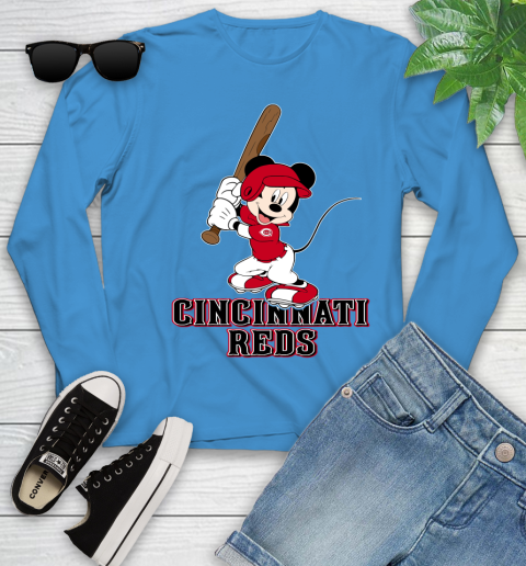 MLB Baseball Cincinnati Reds Cheerful Mickey Mouse Shirt Youth Long Sleeve 7