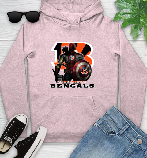NFL Captain America Thor Spider Man Hawkeye Avengers Endgame Football Cincinnati Bengals Youth Hoodie 10