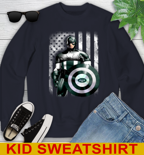 New York Jets NFL Football Captain America Marvel Avengers American Flag Shirt Youth Sweatshirt 2