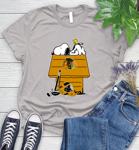 Chicago Blackhawks NHL Hockey Snoopy Woodstock The Peanuts Movie Women's T-Shirt 10