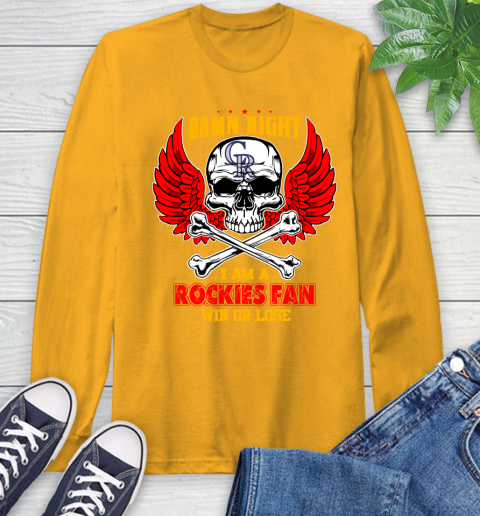 MLB Damn Right I Am A Colorado Rockies Win Or Lose Skull Baseball Sports Long Sleeve T-Shirt 2