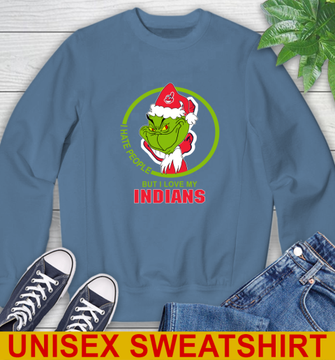 Cleveland Indians MLB Christmas Grinch I Hate People But I Love My Favorite Baseball Team Sweatshirt 8