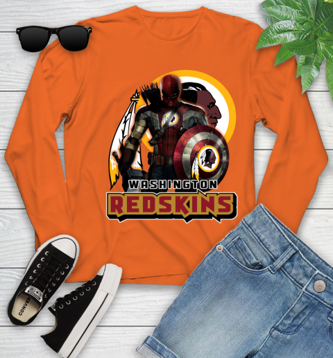 NFL Captain America Thor Spider Man Hawkeye Avengers Endgame Football Washington Redskins Youth Long Sleeve 4