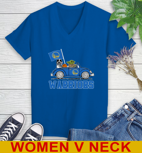 NBA Basketball Golden State Warriors Darth Vader Baby Yoda Driving Star Wars Shirt Women's V-Neck T-Shirt 11