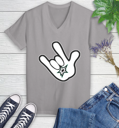 Dallas Stars NHL Hockey Mickey Rock Hand Disney Women's V-Neck T-Shirt 4
