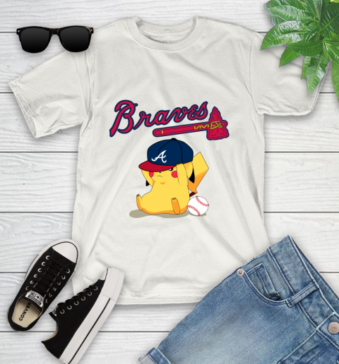 MLB Pikachu Baseball Sports Atlanta Braves Youth T-Shirt