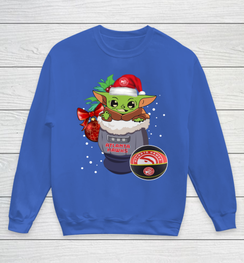 Atlanta Hawks Christmas Baby Yoda Star Wars Funny Happy NBA Youth Sweatshirt 8