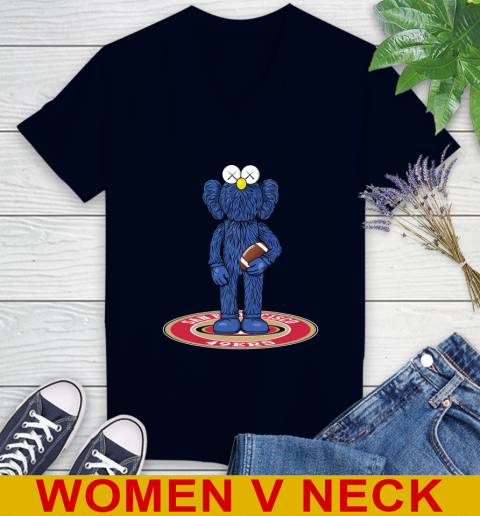 NFL Football San Francisco 49ers Kaws Bff Blue Figure Shirt Women's V-Neck T-Shirt 3