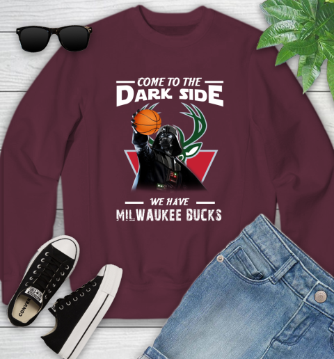 NBA Come To The Dark Side We Have Milwaukee Bucks Star Wars Darth Vader Basketball Youth Sweatshirt 4