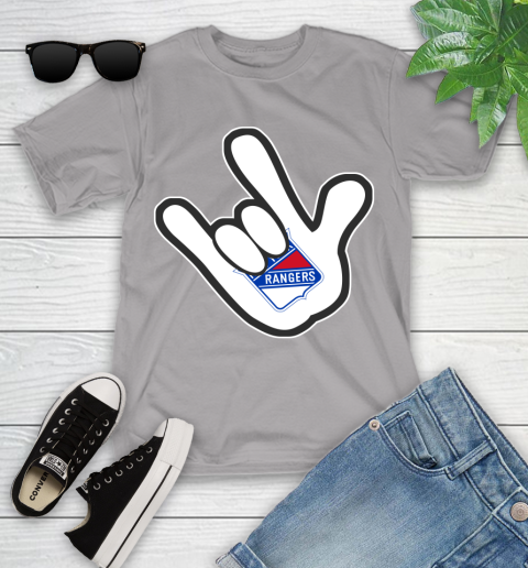 New York Rangers NHL Hockey Mickey Rock Hand Disney Youth T-Shirt 4