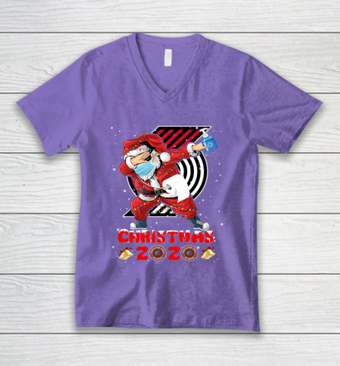 Portland Trail Blazers Funny Santa Claus Dabbing Christmas 2020 NBA V-Neck T-Shirt 8