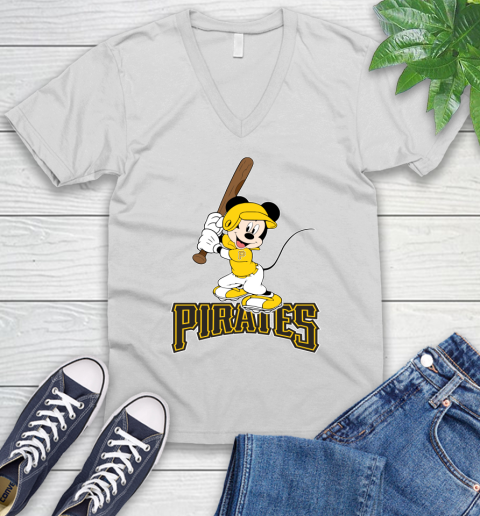 MLB Baseball Pittsburgh Pirates Cheerful Mickey Mouse Shirt V-Neck T-Shirt 2