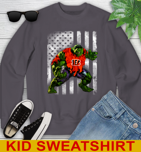 Cincinnati Bengals Hulk Marvel Avengers NFL Football American Flag Youth Sweatshirt 5