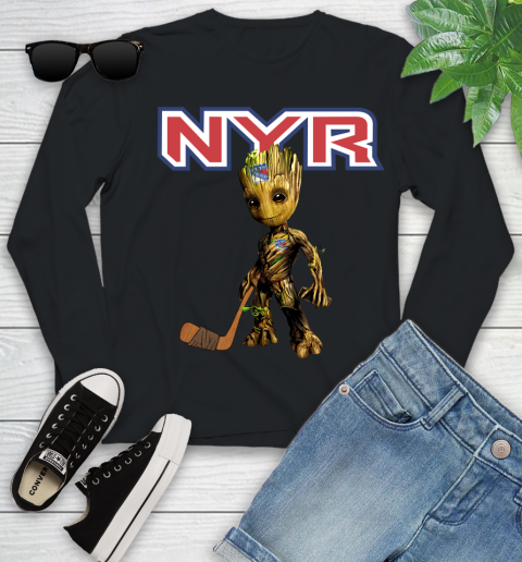 New York Rangers NHL Hockey Groot Marvel Guardians Of The Galaxy Youth Long Sleeve 2