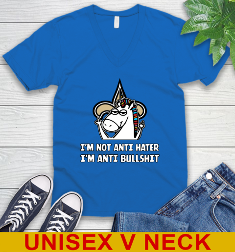 New Orleans Saints NFL Football Unicorn I'm Not Anti Hater I'm Anti Bullshit V-Neck T-Shirt 6