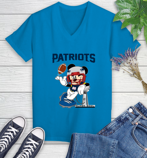 NFL New England Patriots Mickey Mouse Disney Super Bowl Football T Shirt Women's V-Neck T-Shirt 7