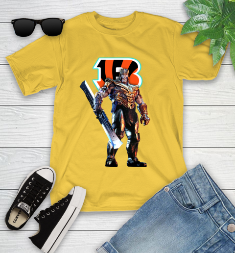 NFL Thanos Gauntlet Avengers Endgame Football Cincinnati Bengals Youth T-Shirt 8