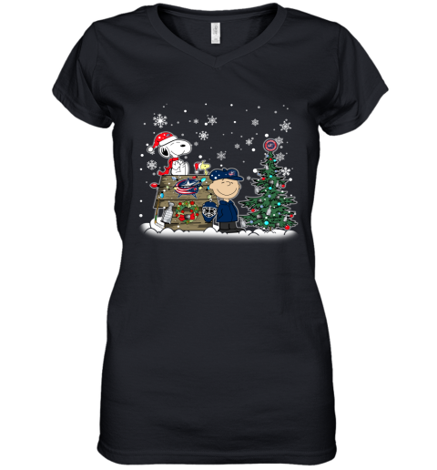 NHL Columbus Blue Jackets Snoopy Charlie Brown Woodstock Christmas Stanley Cup Hockey T Shirt 83pLMGTq9zD women v neck t shirt 39 95 151514 front black
