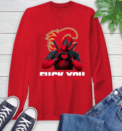 NHL Calgary Flames Deadpool Love You Fuck You Hockey Sports Long Sleeve T-Shirt 11