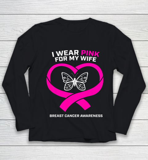 Husband Gift I Wear Pink For My Wife Breast Cancer Awareness Youth Long Sleeve