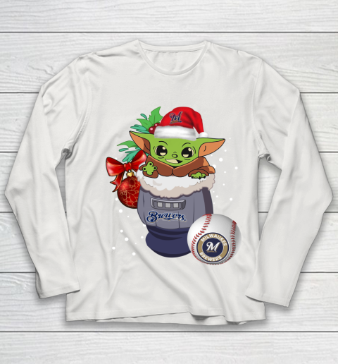 Milwaukee Brewers Christmas Baby Yoda Star Wars Funny Happy MLB Youth Long Sleeve 11