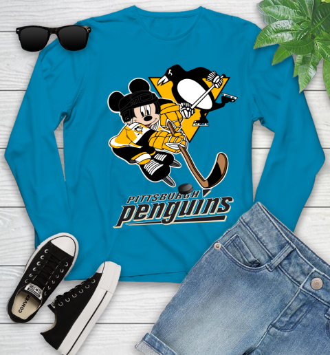 NHL Pittsburgh Penguins Mickey Mouse Disney Hockey T Shirt Youth Long Sleeve 7