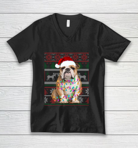 Bulldog Ugly Sweater Christmas Gifts V-Neck T-Shirt