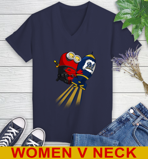 MLB Baseball Milwaukee Brewers Deadpool Minion Marvel Shirt Women's V-Neck T-Shirt 13 MLB Baseball Milwaukee Brewers Deadpool Minion Marvel Shirt Women's V-Neck T-Shirt - Image 13