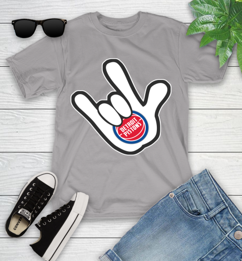 Detroit Pistons NBA Basketball Mickey Rock Hand Disney Youth T-Shirt 4