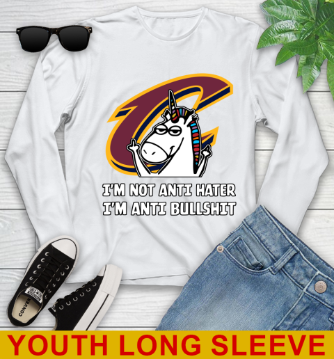 Cleveland Cavaliers NBA Basketball Unicorn I'm Not Anti Hater I'm Anti Bullshit Youth Long Sleeve