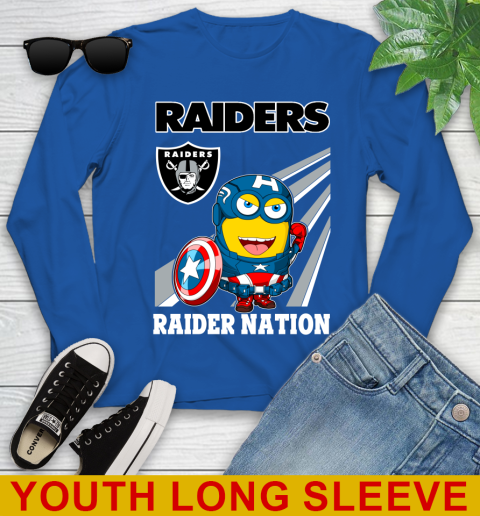 NFL Football Oakland Raiders Captain America Marvel Avengers Minion Shirt Youth Long Sleeve 10