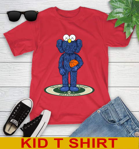NBA Basketball Milwaukee Bucks Kaws Bff Blue Figure Shirt Youth T-Shirt 10