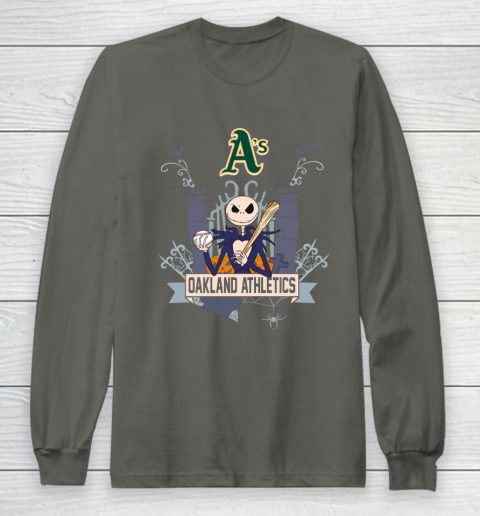 MLB Oakland Athletics Baseball Jack Skellington Halloween Long Sleeve T-Shirt 5