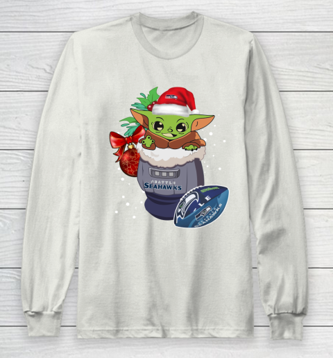 Seattle Seahawks Christmas Baby Yoda Star Wars Funny Happy NFL Long Sleeve T-Shirt 12