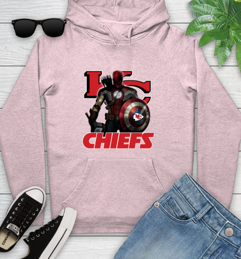 NFL Captain America Thor Spider Man Hawkeye Avengers Endgame Football Kansas City Chiefs Youth Hoodie 10