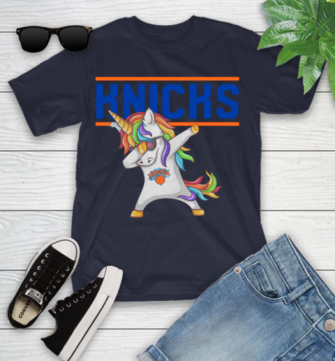 New York Knicks NBA Basketball Funny Unicorn Dabbing Sports Youth T-Shirt 3
