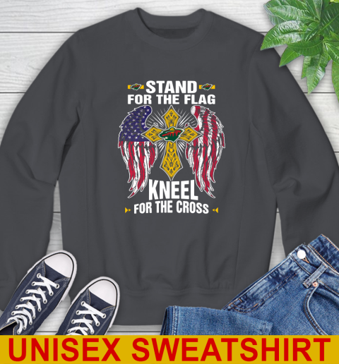 NHL Hockey Minnesota Wild Stand For Flag Kneel For The Cross Shirt Sweatshirt 7
