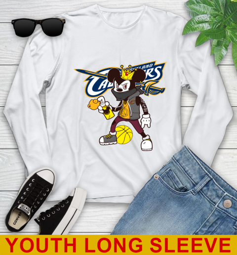 Cleveland Cavaliers NBA Basketball Mickey Peace Sign Sports Youth Long Sleeve