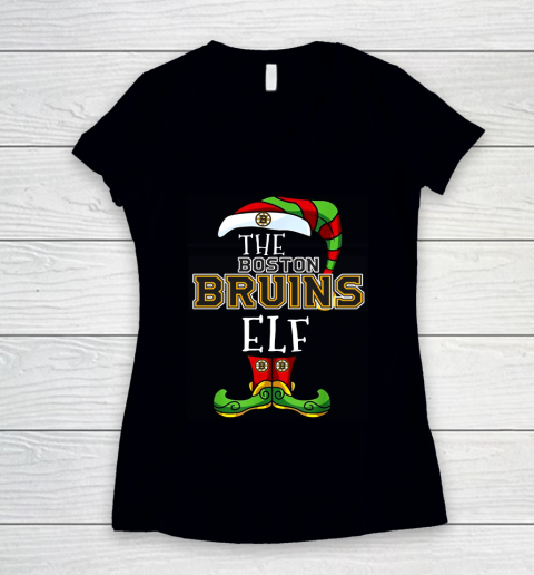 Boston Bruins Christmas ELF Funny NHL Women's V-Neck T-Shirt