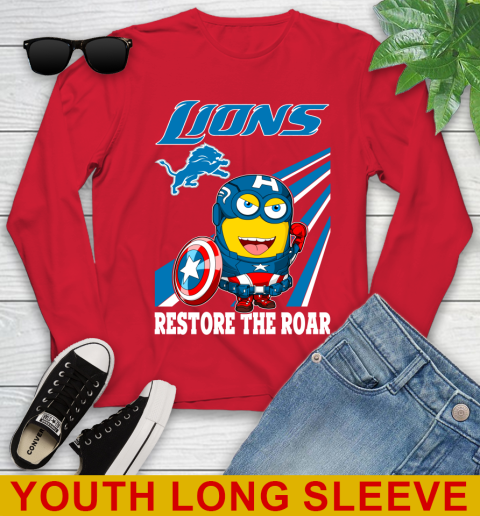 NFL Football Detroit Lions Captain America Marvel Avengers Minion Shirt Youth Long Sleeve 11