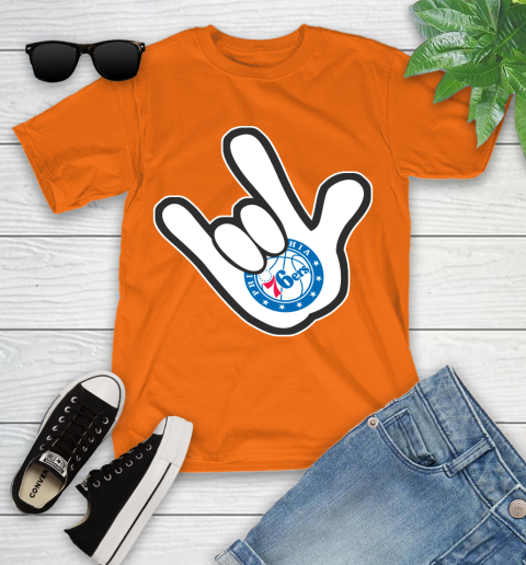 Philadelphia 76ers NBA Basketball Mickey Rock Hand Disney Youth T-Shirt 7