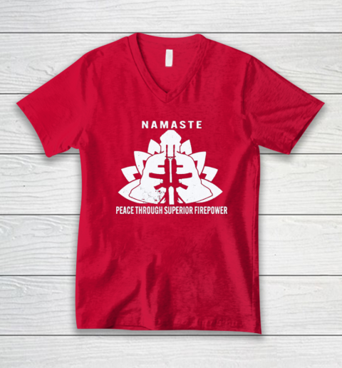 Namaste Peace Through Superior Firepower V-Neck T-Shirt 5