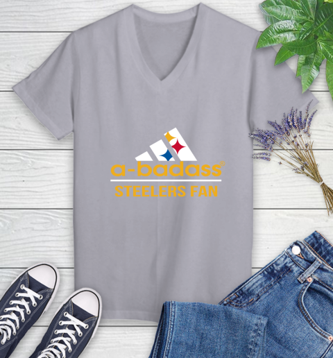 Pittsburgh Steelers NFL Football A Badass Adidas Adoring Fan Sports Women's V-Neck T-Shirt 4