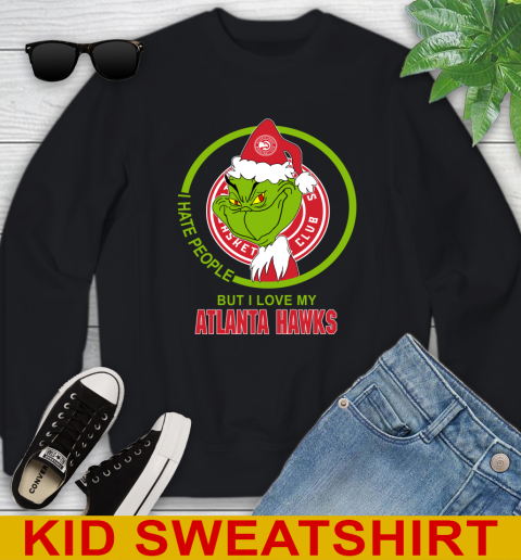 Atlanta Hawks NBA Christmas Grinch I Hate People But I Love My Favorite Basketball Team Youth Sweatshirt 2
