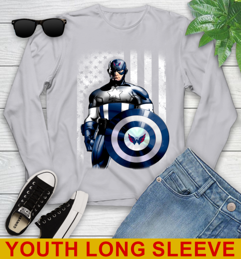 Washington Capitals NHL Hockey Captain America Marvel Avengers American Flag Shirt Youth Long Sleeve 5