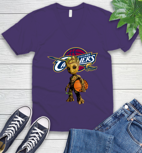Cleveland Cavaliers NBA Basketball Groot Marvel Guardians Of The Galaxy V-Neck T-Shirt 10
