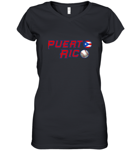 Puerto Rico Baseball Flag Shirts Boricua Pride Women's V-Neck T-Shirt