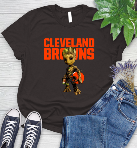 Cleveland Browns NFL Football Groot Marvel Guardians Of The Galaxy Women's T-Shirt 8